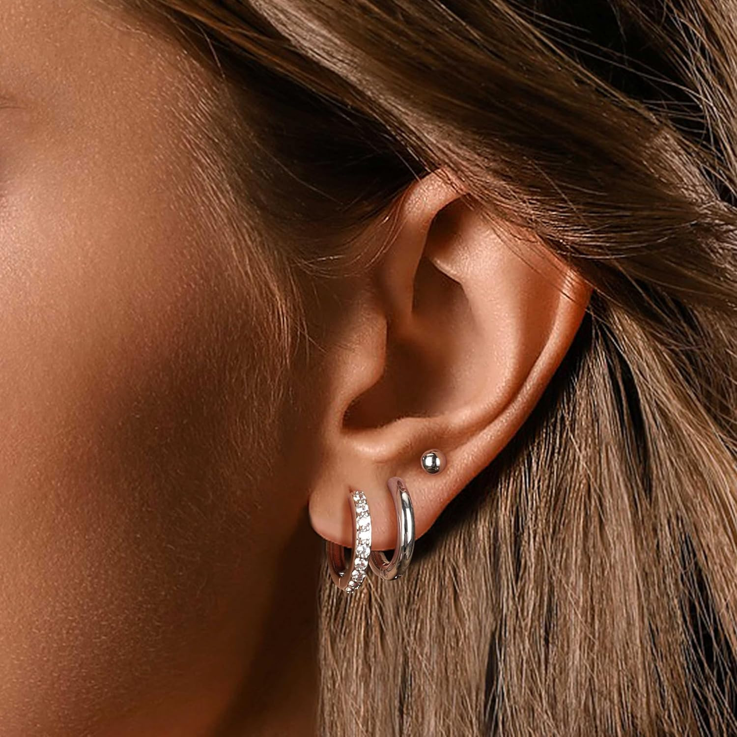 Surgical Steel Small Huggie Hoop CZ Stud Earrings Set for Women