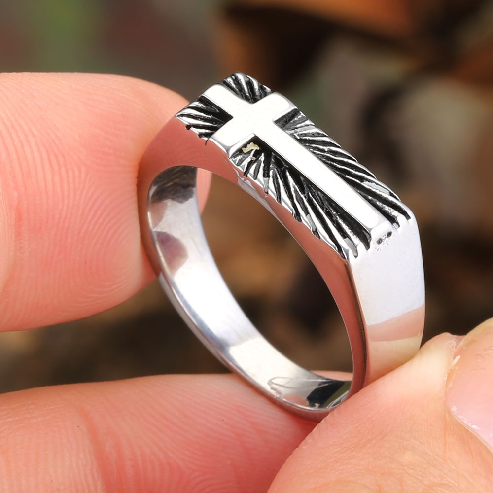 Men Women Cross Signet Ring Stainless Steel Band Cocktail Party Pinky Thumb