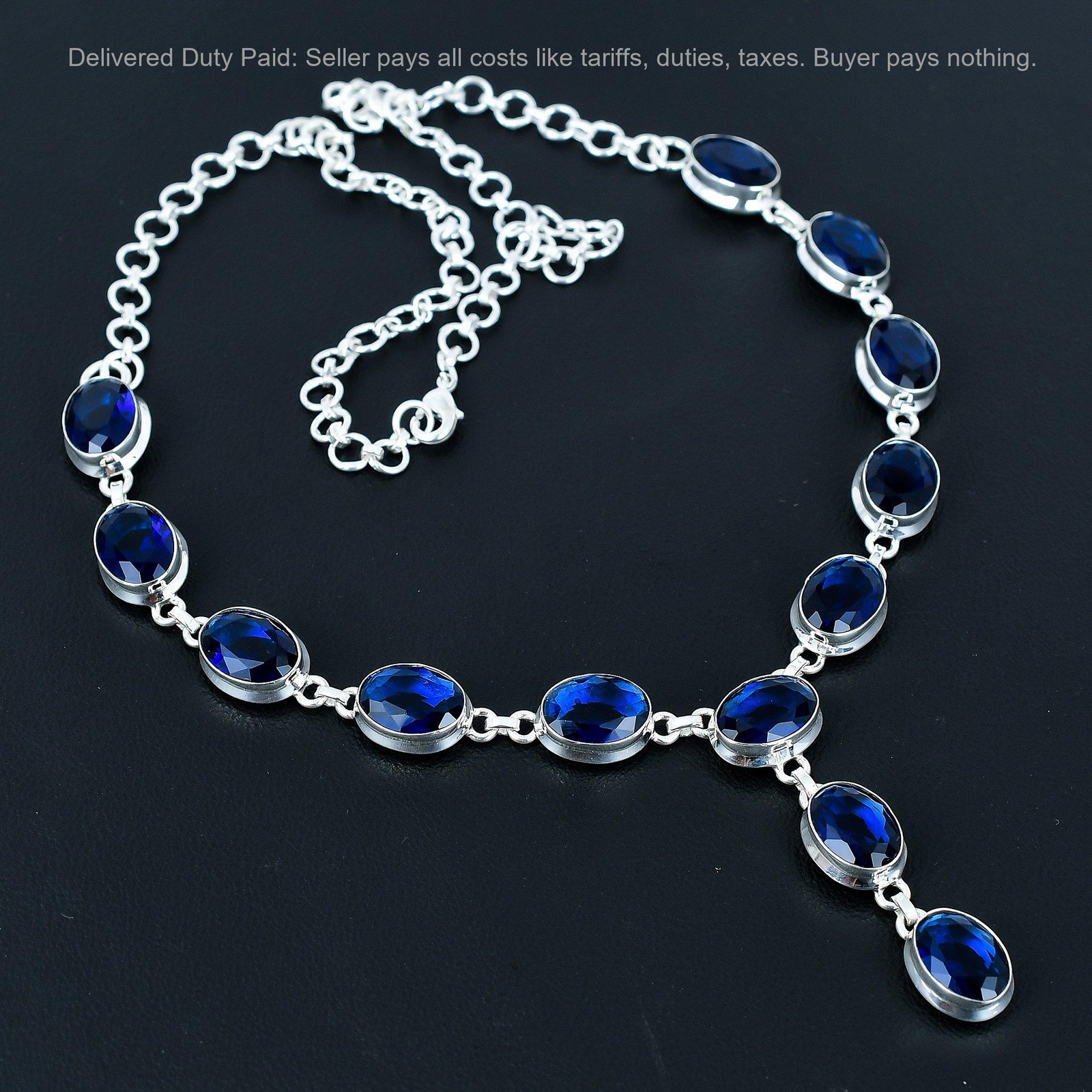 Oval Natural Iolite 925 Silver Wedding Anniversary Chain Ethnic Artisan Necklace