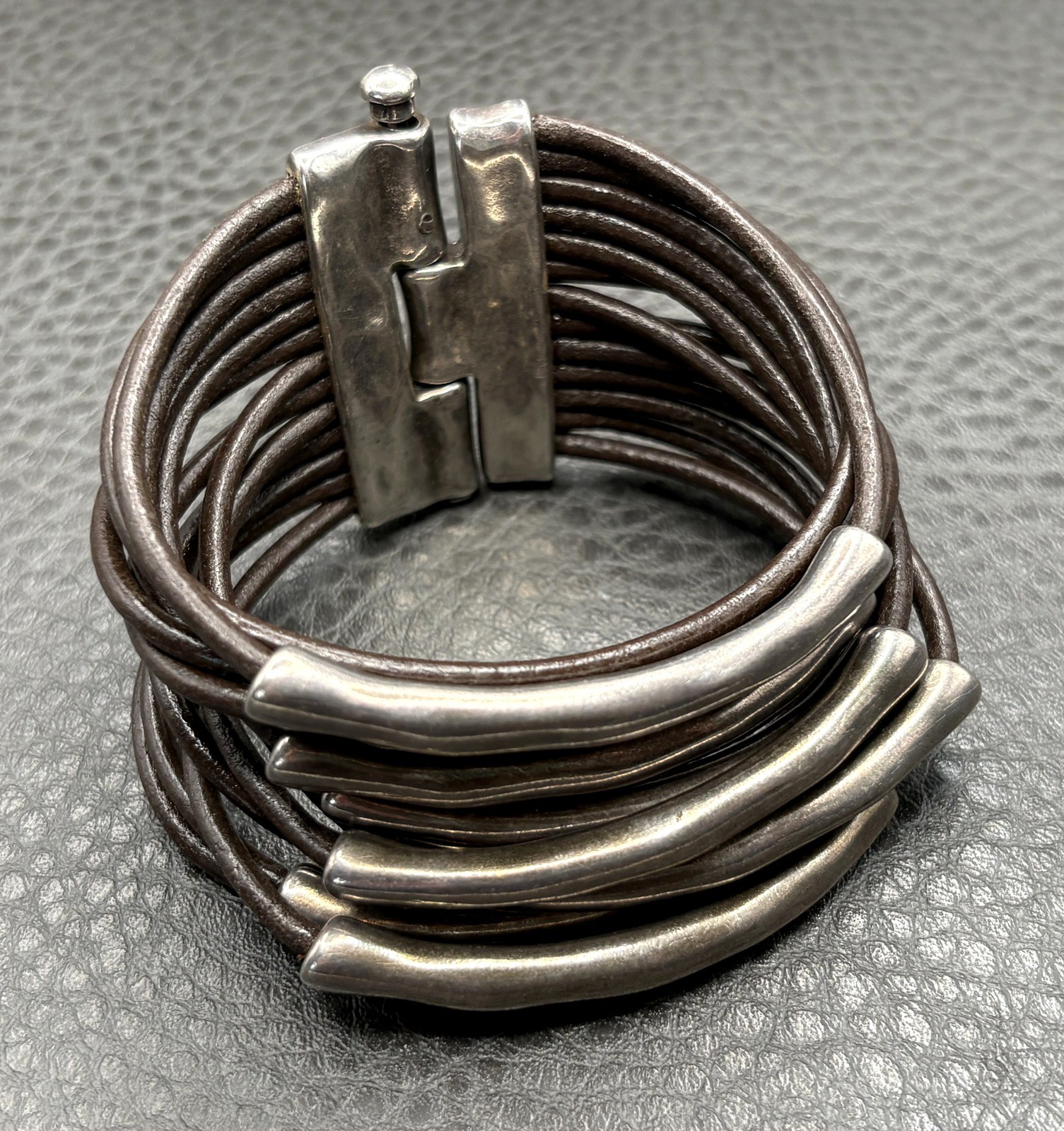 UNO de 50 Multi-Strand Wide Chunky Leather Bracelet Silver Tone