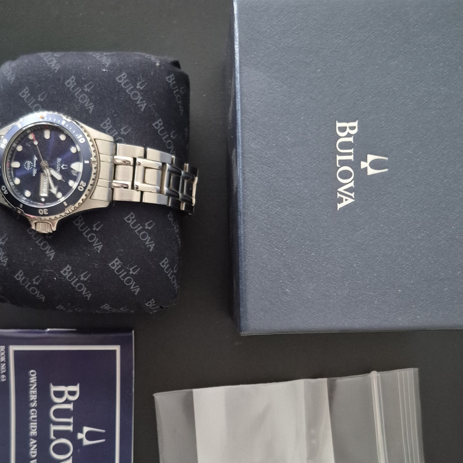 Bulova Marine Star Men s 45mm Blue Dial 200m Quartz Day/Date SS Bracelet