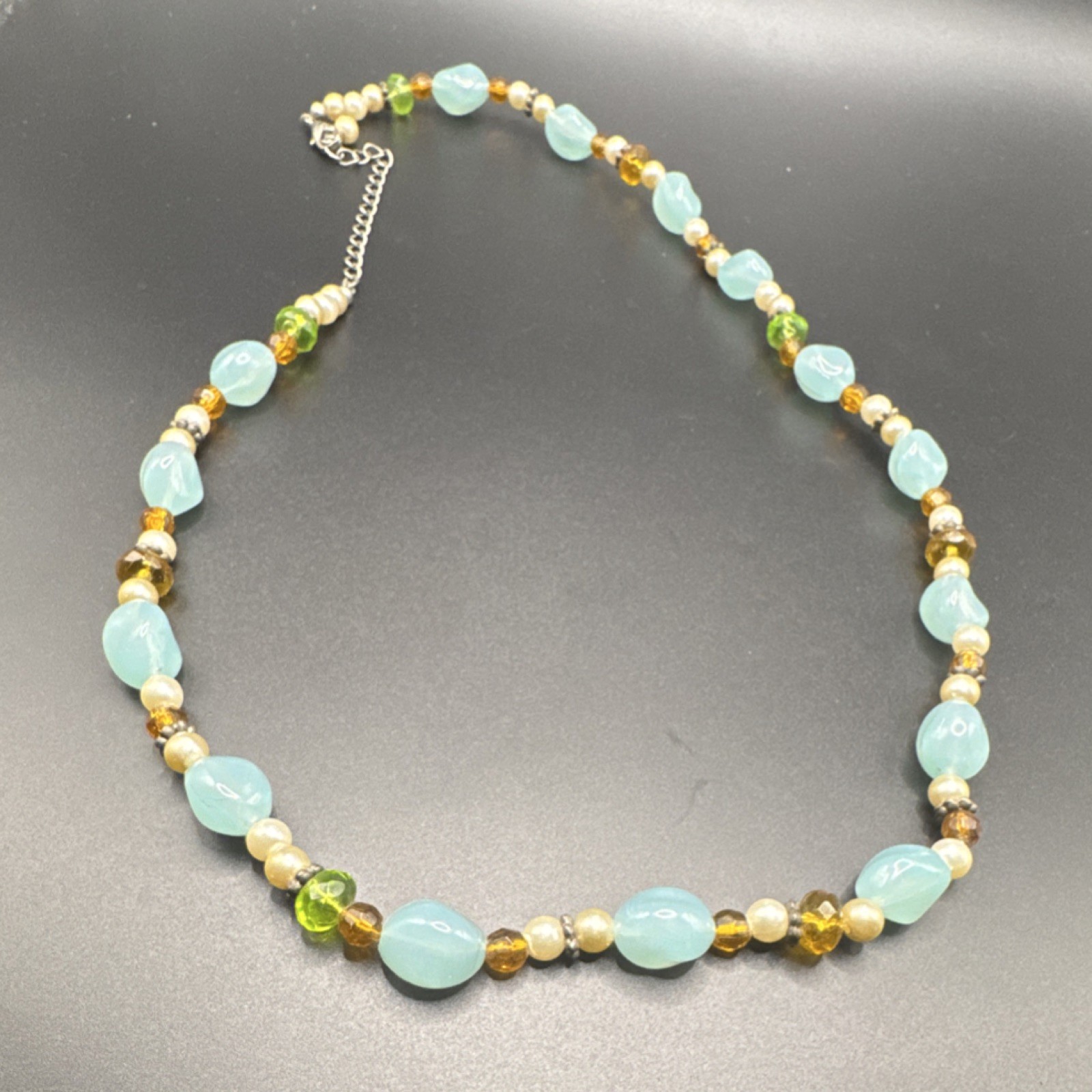 Beaded Blue Brown Green Adjustable Cable Chain Necklace