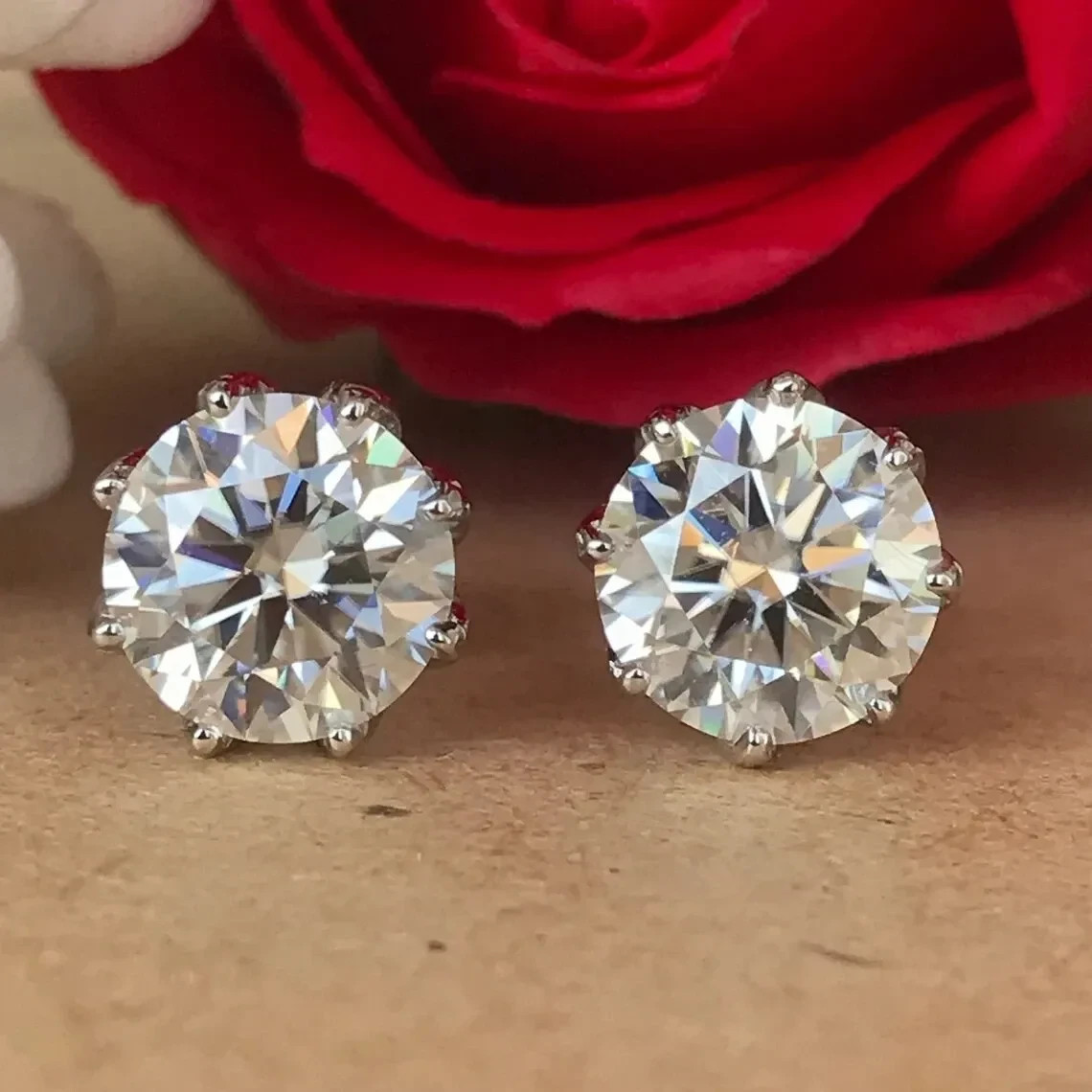 RARE 12.00 Ct Certified Treated White Diamond Studs- Great Sparkle-925 Silver