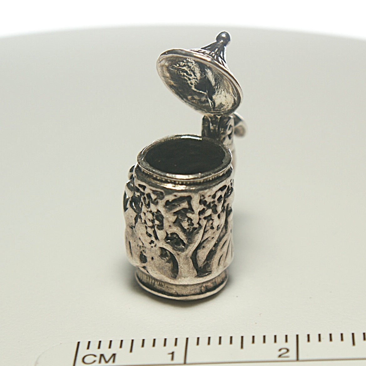 sterling silver beer stein charm, 20mm, 6.03g, hinged lid opens