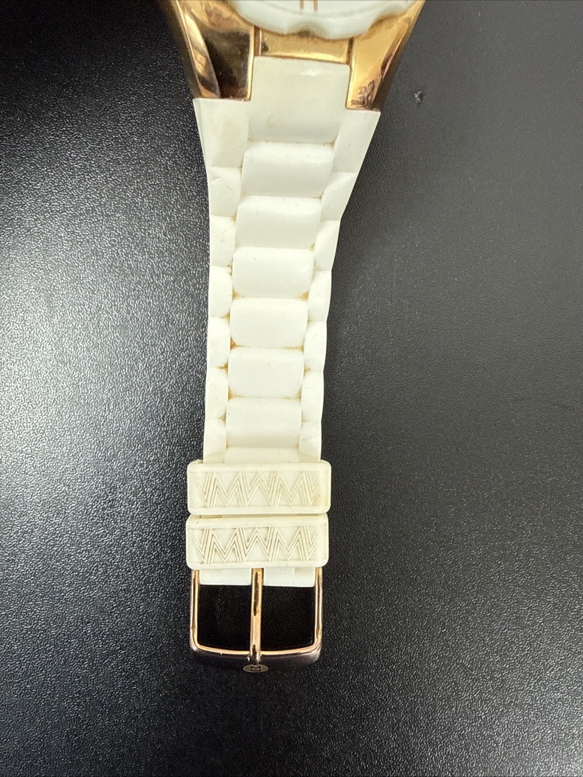 MICHELE Tahitian MWW12F000008 Gold Tone Rubber Band Chronograph NEEDS BATTERY