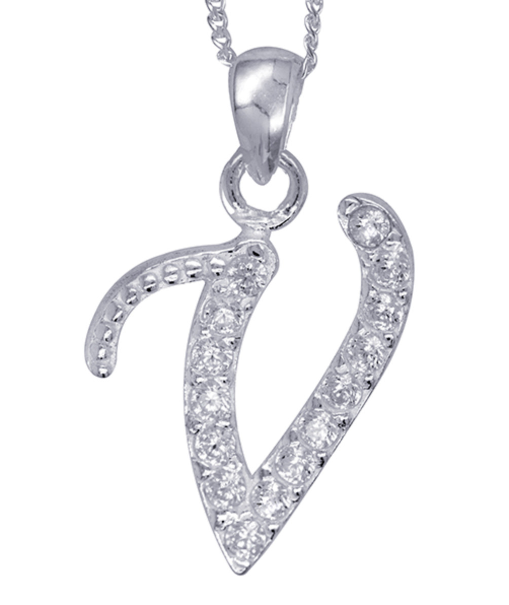 Sterling Silver CZ Initial V Pendant with 45cm + 5cm Extender Chain -Free post