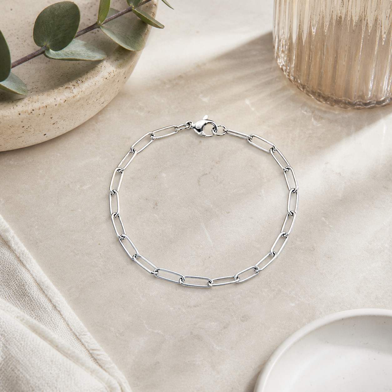 Petite Paper Clip Bracelet– 304 Surgical Stainless Steel – Silver –Lobster Clasp