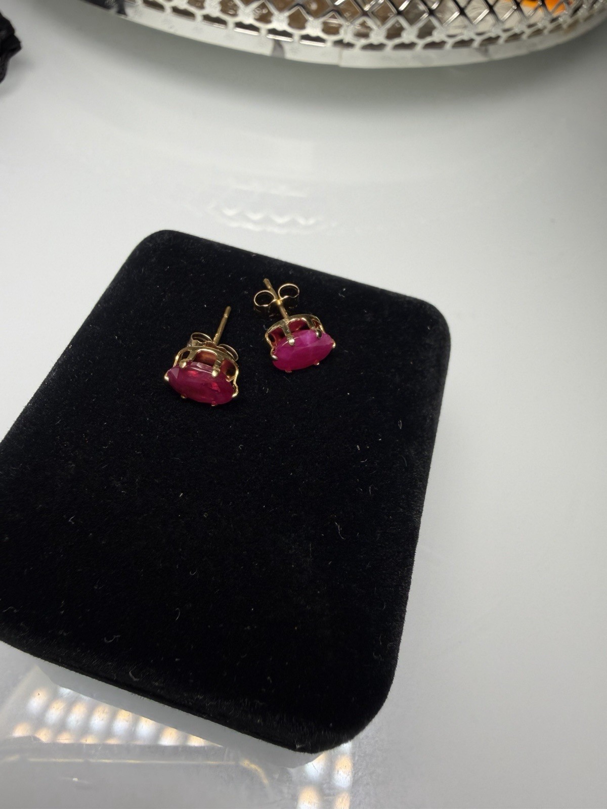 E. D. Marshall Jewelers 14k Yellow Gold Oval Ruby Stud Earrings Butterfly