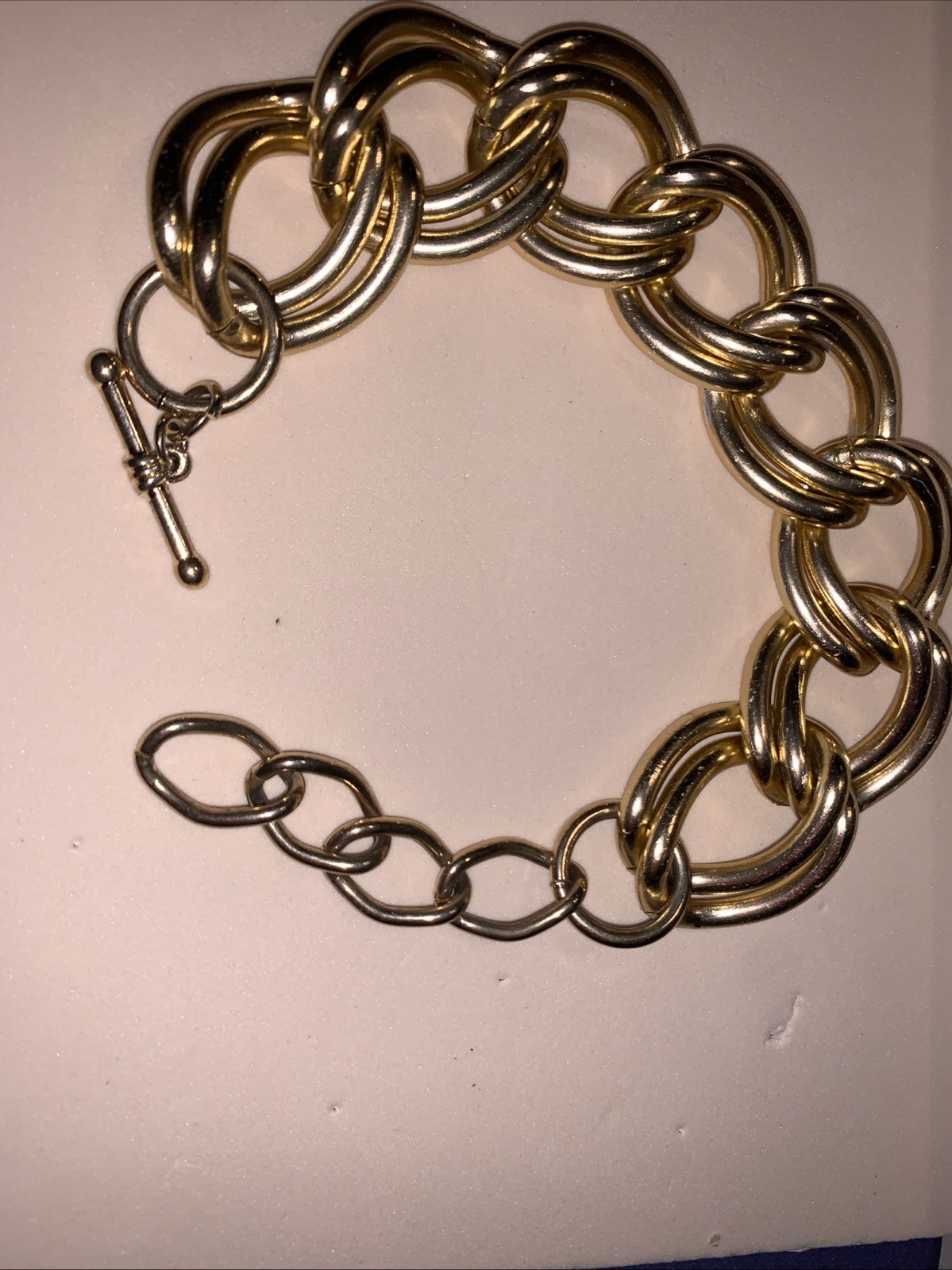 9 In.Large Double linked Bracelet/Quality Gold Tone Toggle Closure 2in.extension
