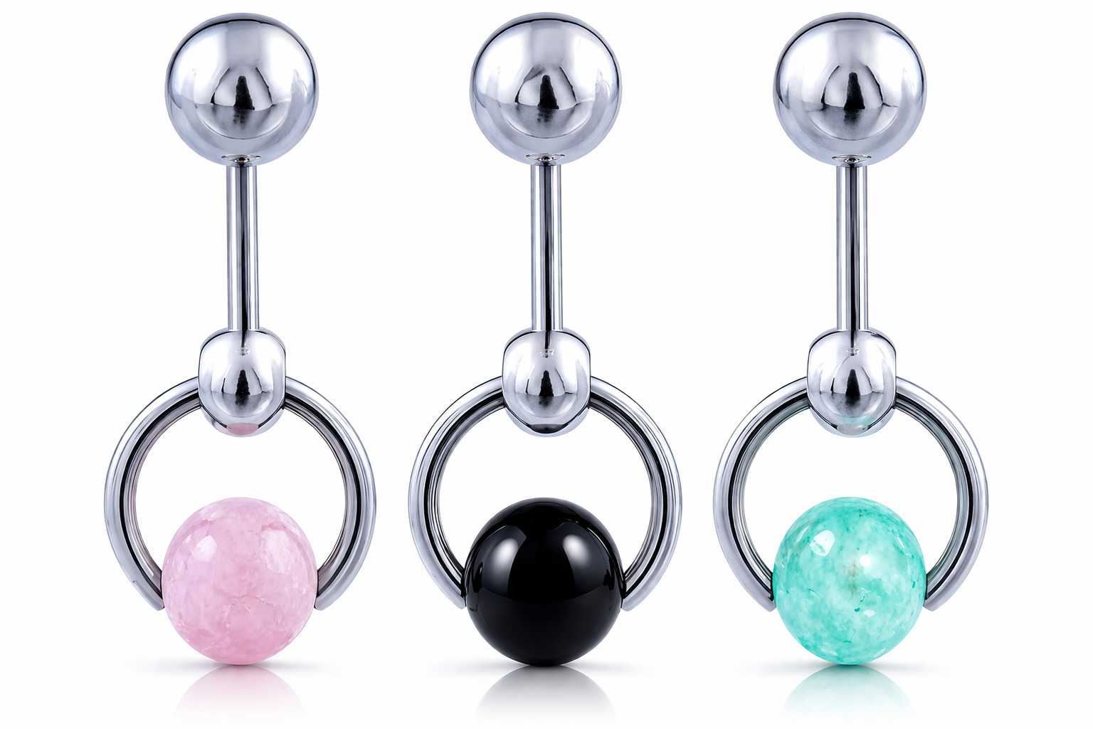 14G VCH Vertical Hood Barbell Belly Ring Steel Crystal Ball Navel Jewelry