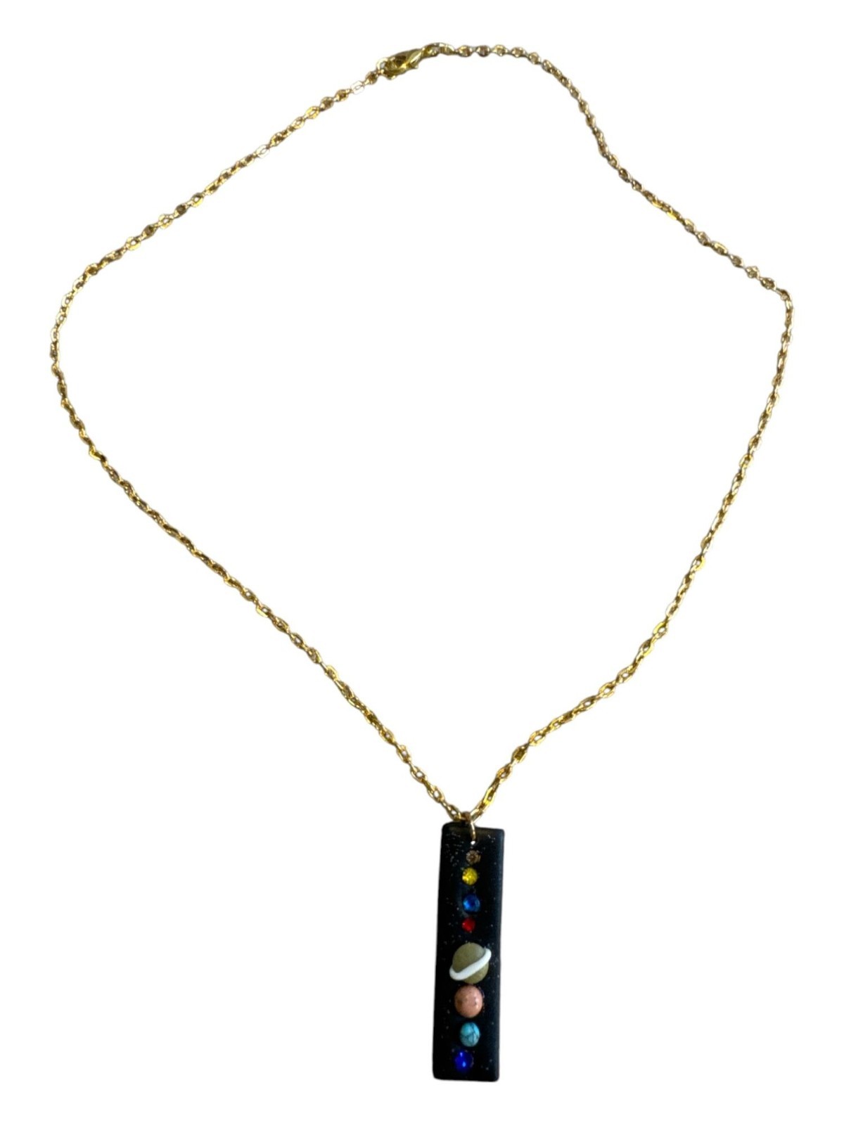 Solar System Pendant Necklace With Gold-Tone Chain Handmade Resin Charm Featurin