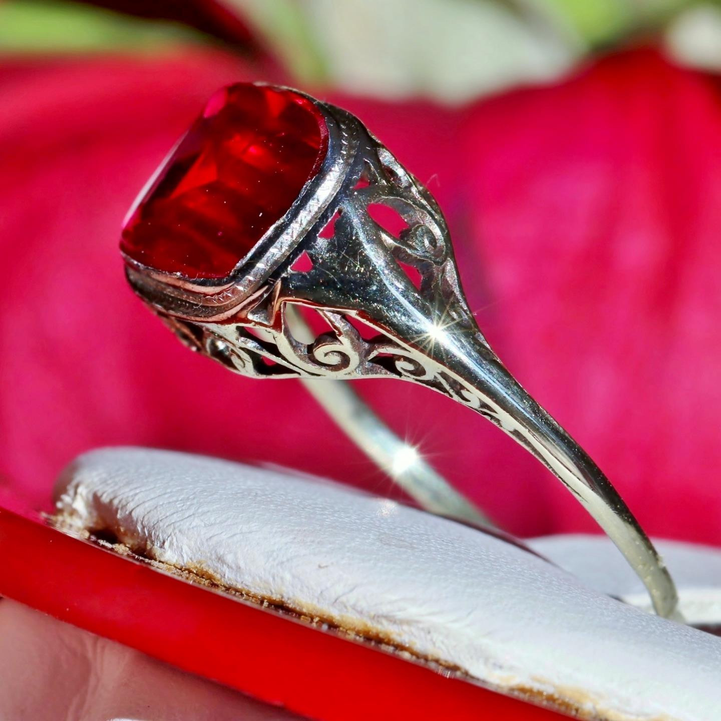 14k white gold ring 2.70ct lab created ruby solitaire size 7 antique 2.00g N3629