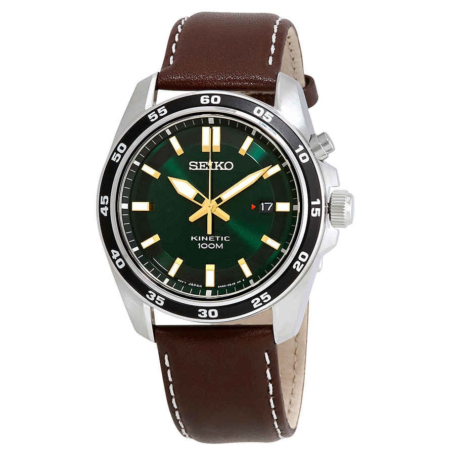 Seiko Kinetic Green Dial Brown Leather Men’s Watch SKA791