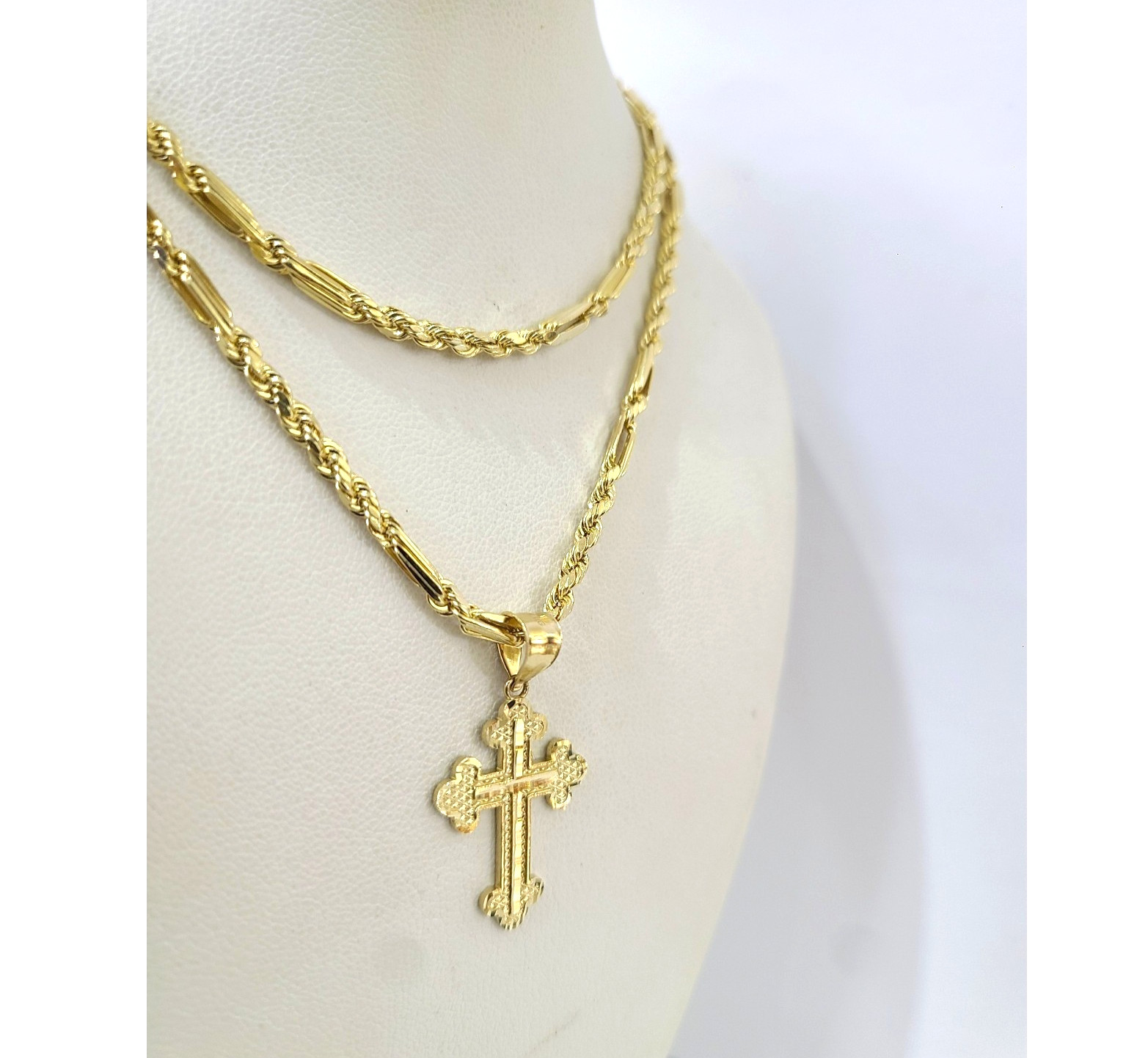 Real 14K Milano Rope Gold Chain Christ Cross Charm Set 3mm 18″–26″ Necklace