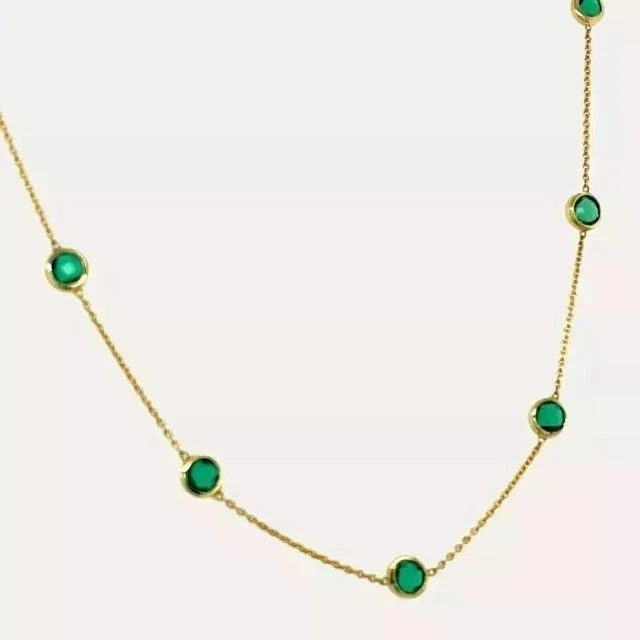4Ct Round Cut Lab-Created Emerald Station Necklace in 14K Yellow Gold Plated 925
