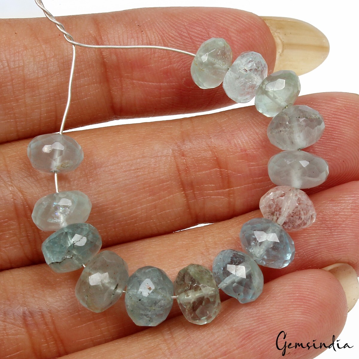 26.50 Ct/14 Pcs Natural Blue Untreated Aquamarine Round Cut Drill Beads Gems Lot