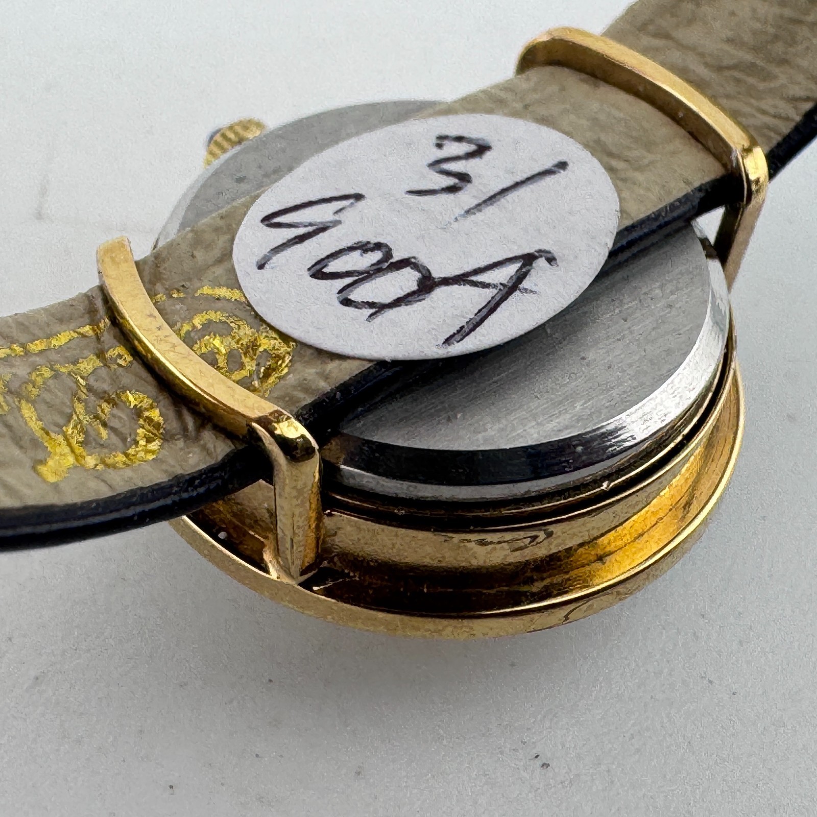 VTG Dufonte Quartz Watch Women 20mm Gold Tone Enamel Bezel Leather New Battery
