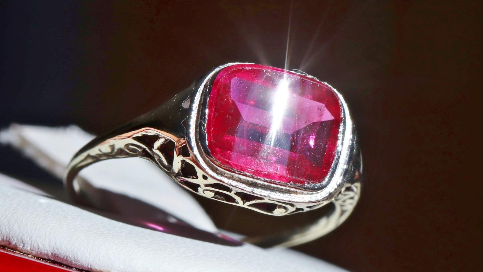 14k white gold ring 2.70ct lab created ruby solitaire size 7 antique 2.00g N3629