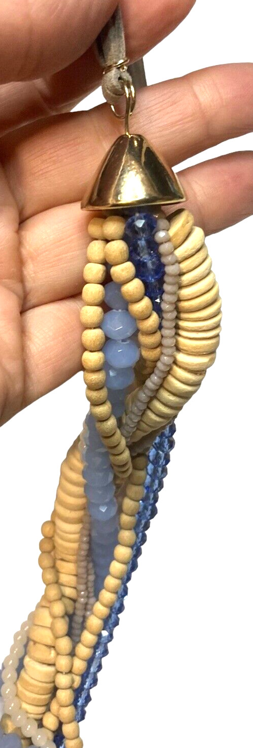 NWT NYC Lydell bohemian boho statement unique necklace blue yellow tangle beaded