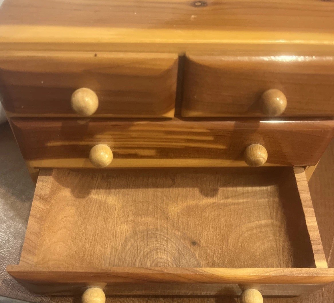 Beautiful Handmade 4 Drawer Wood Jewelry Box, Unique Wood Grain, 5.5X3”