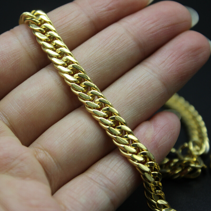 Men’s Gold Color 316L Stainless Steel Curb Cuban Link Chain Necklace 16″-40″