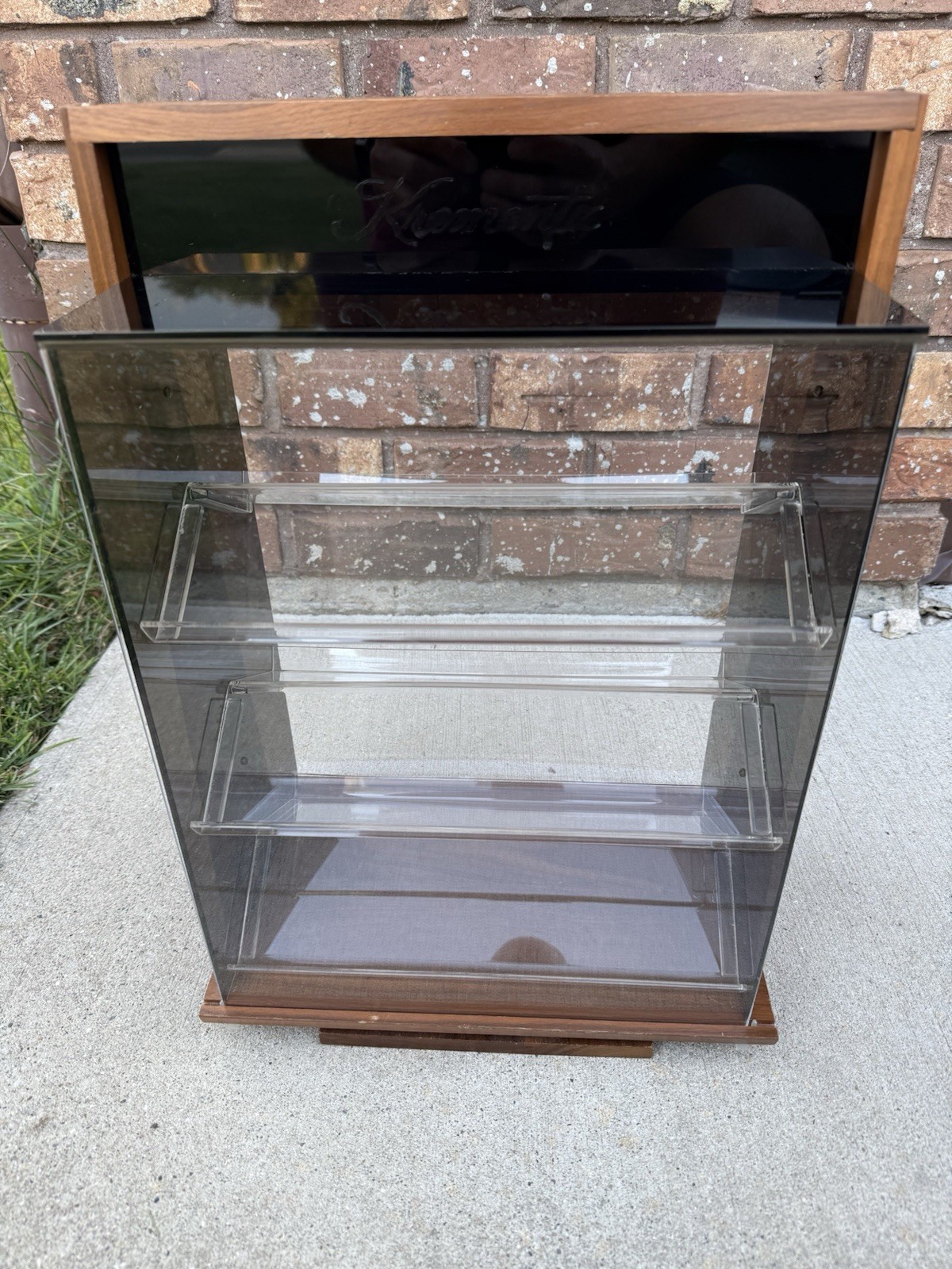 Vtg Krementz Countertop Jewelry Display Case Spinning Wood & Acrylic~GREAT