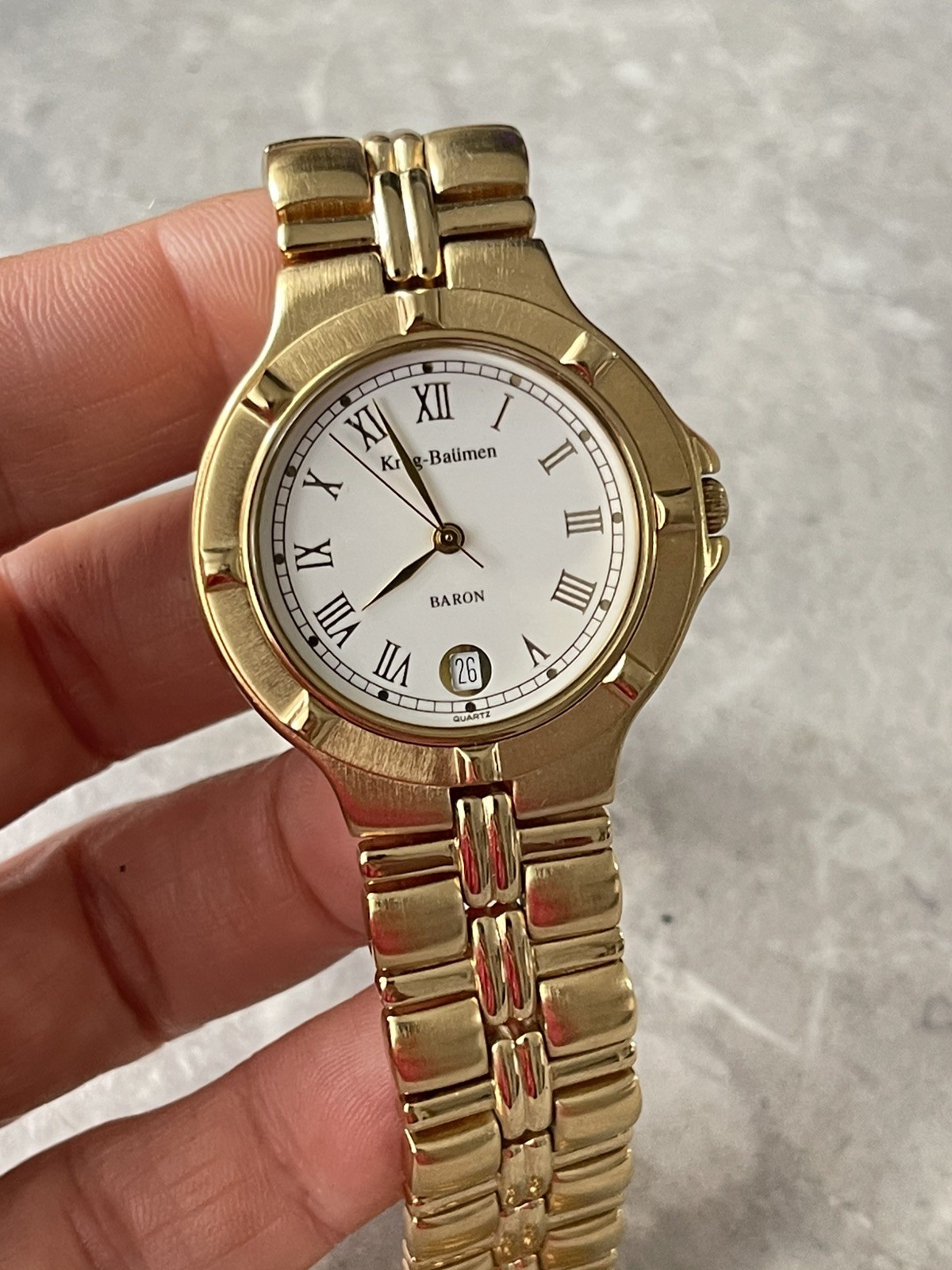 Krug Baumen Baron 4959 KM 18K Gold Plated Watch Men 1990’s Vintage Gold Tone 150