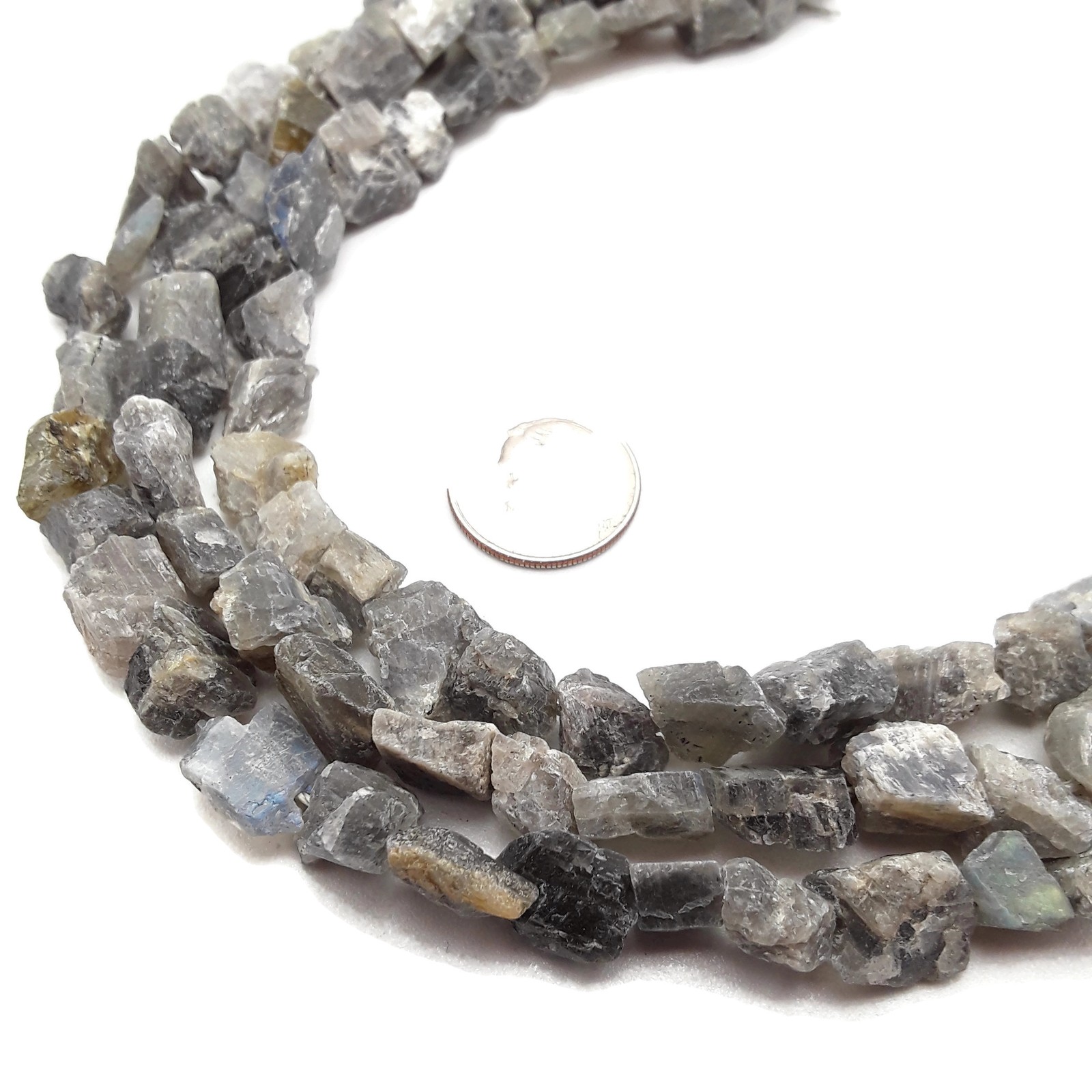 Labradorite Rough Nugget Chunks Side Drill Beads Approx 9x10mm 15.5″ Strand