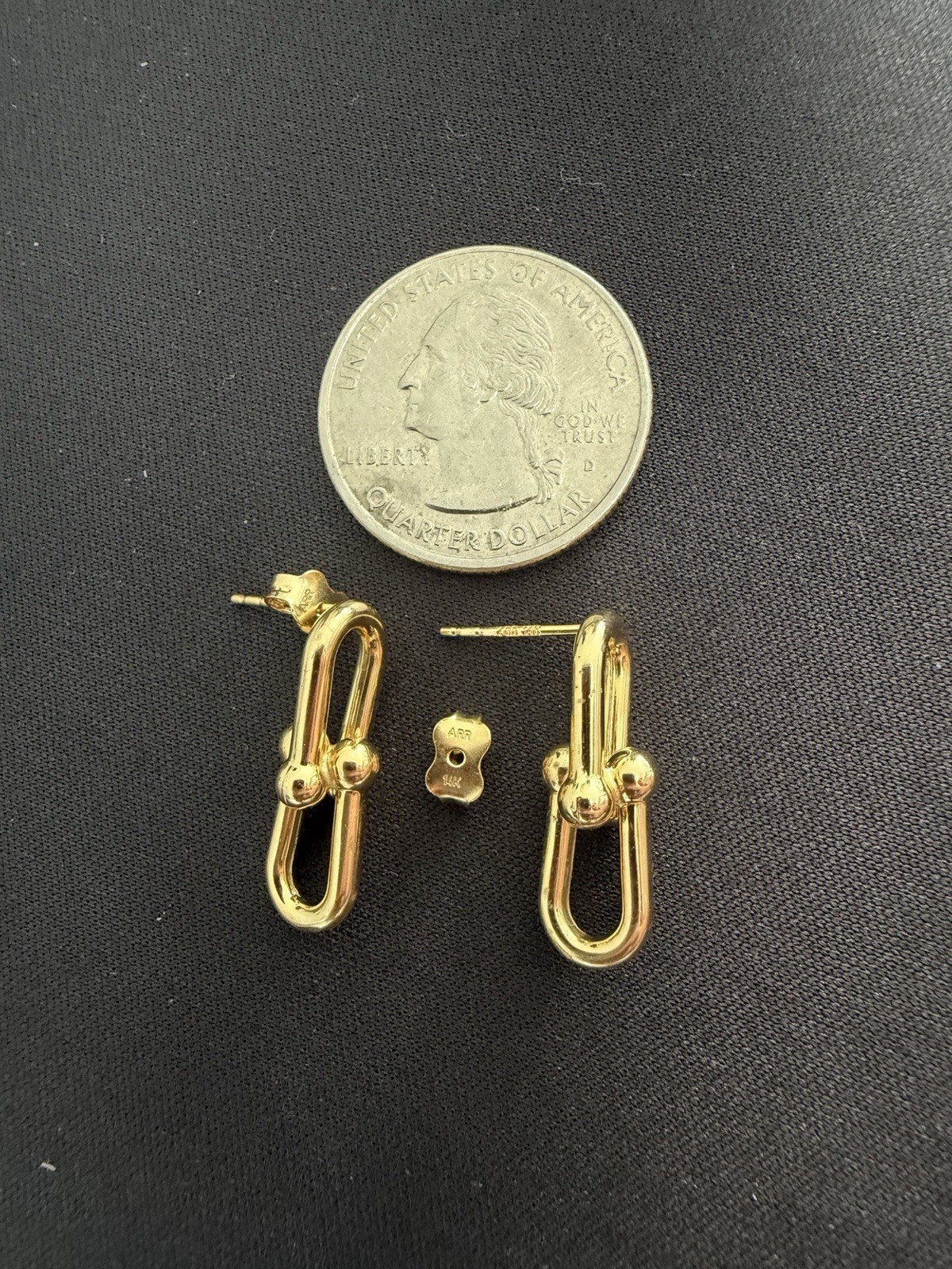 14K Yellow Gold Paperclip Link Stud Earrings Modern Ball Design 2.12g