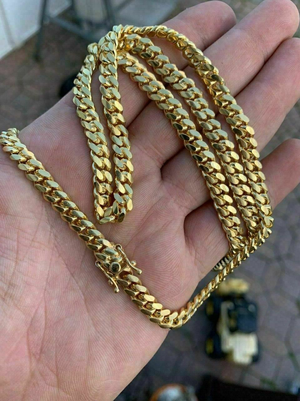 Men’s Miami Cuban Link Chain Bracelet 14k Gold Plated Solid 925 Silver Box Lock