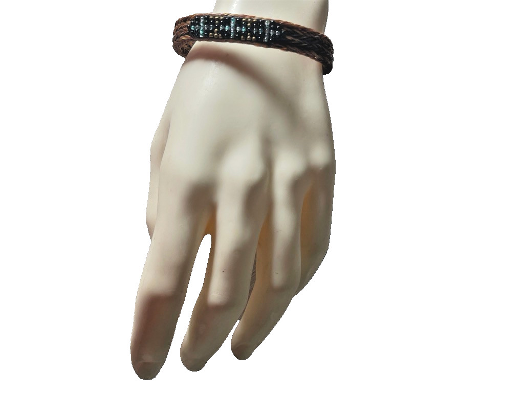 Western Womans Bracelet 8 x 3/8 in Cross Horsehair Bead Lobster Brown Multicolor