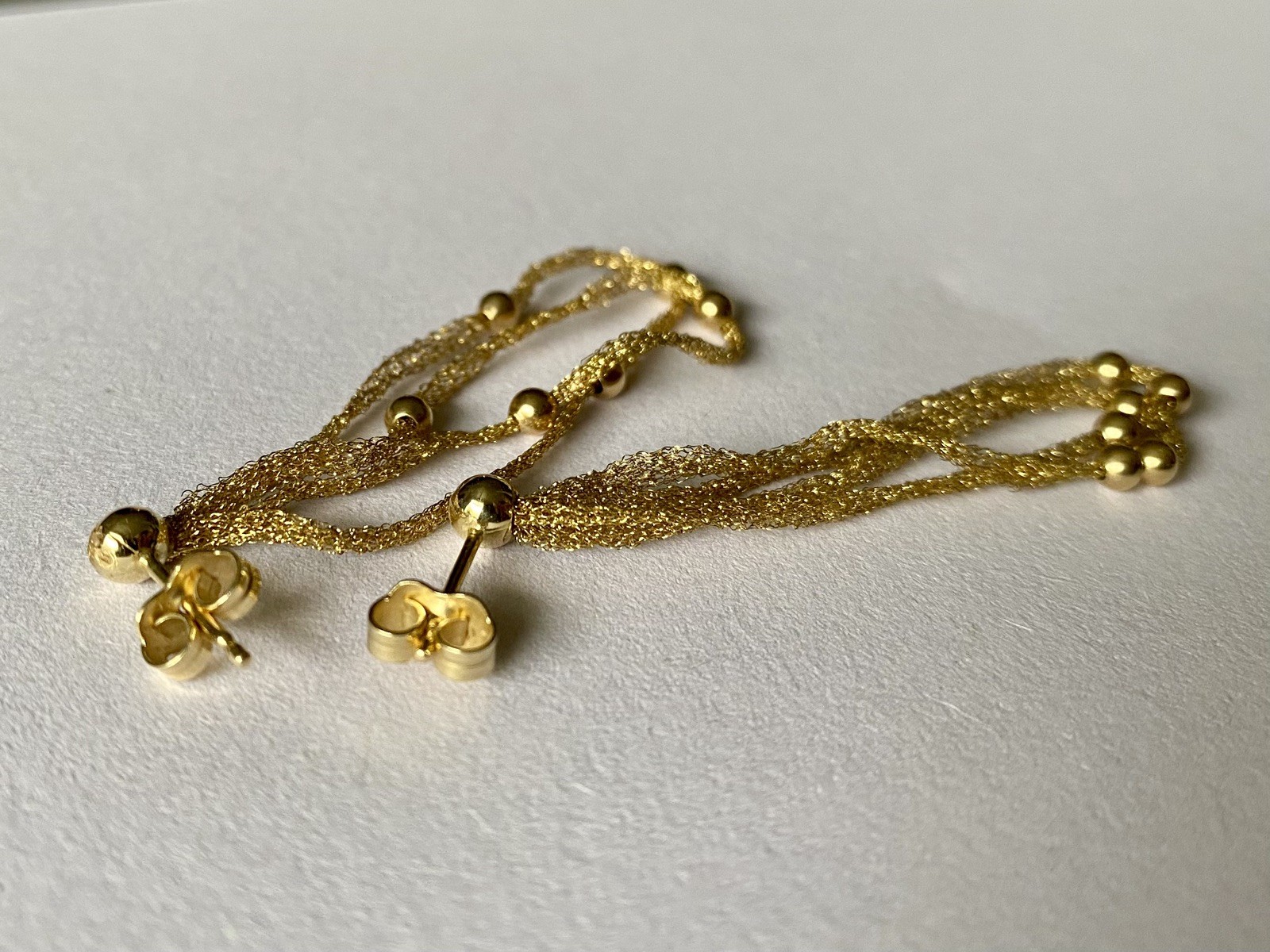 14k Yellow Gold Soft Mesh Balls Earrings Studs 14mm made in Italy