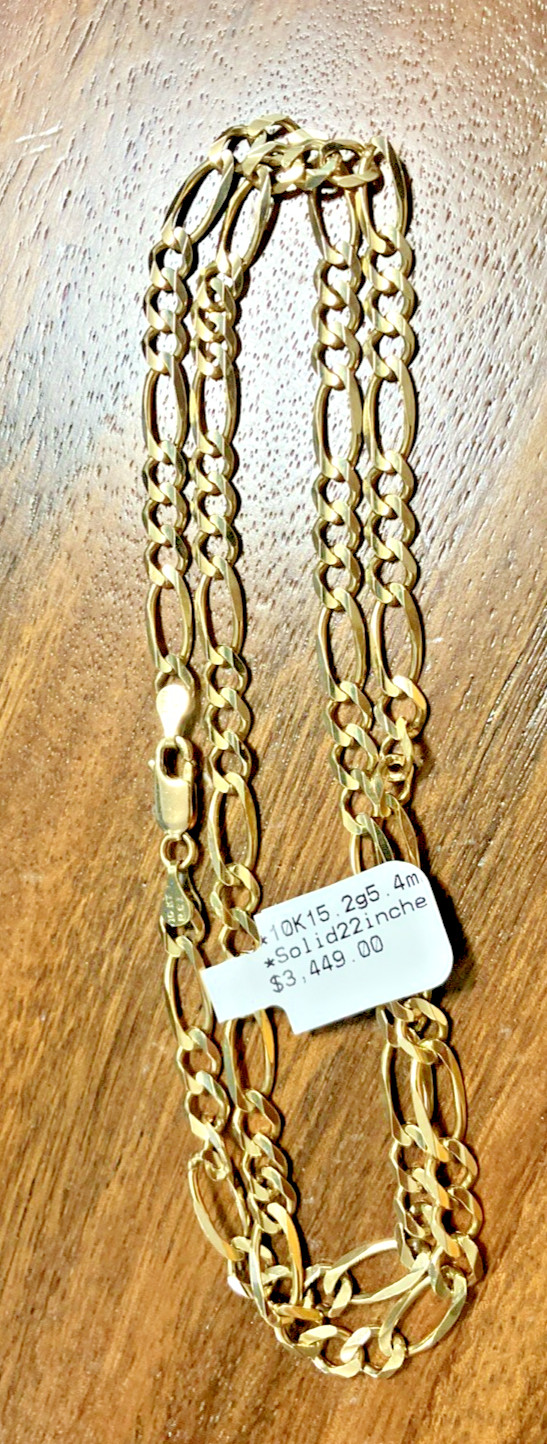10kt Real Solid Gold Figaro Link Chain 15.2Grams 5.4mm 22” RCI Brand NWT 10K
