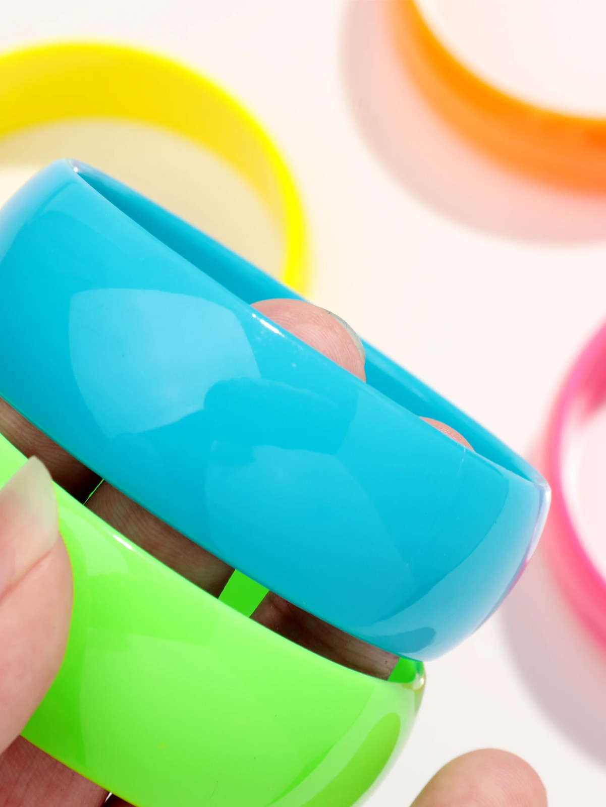 Acrylic Resin Chunky Bangle Women Fluorescent Color Round Wide Strand Jewelry