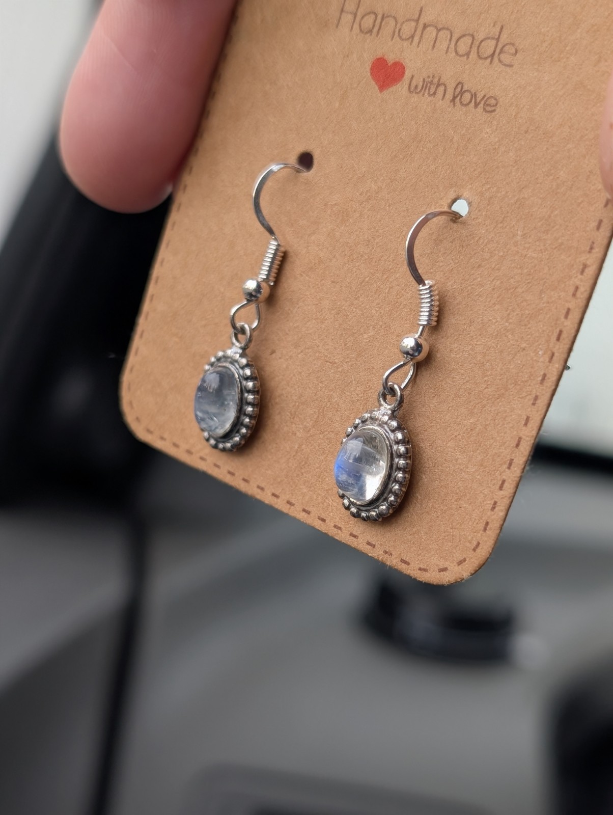 Oval Shaped Moonstone Drop Earrings sterling silver unique jewelry rare handmade