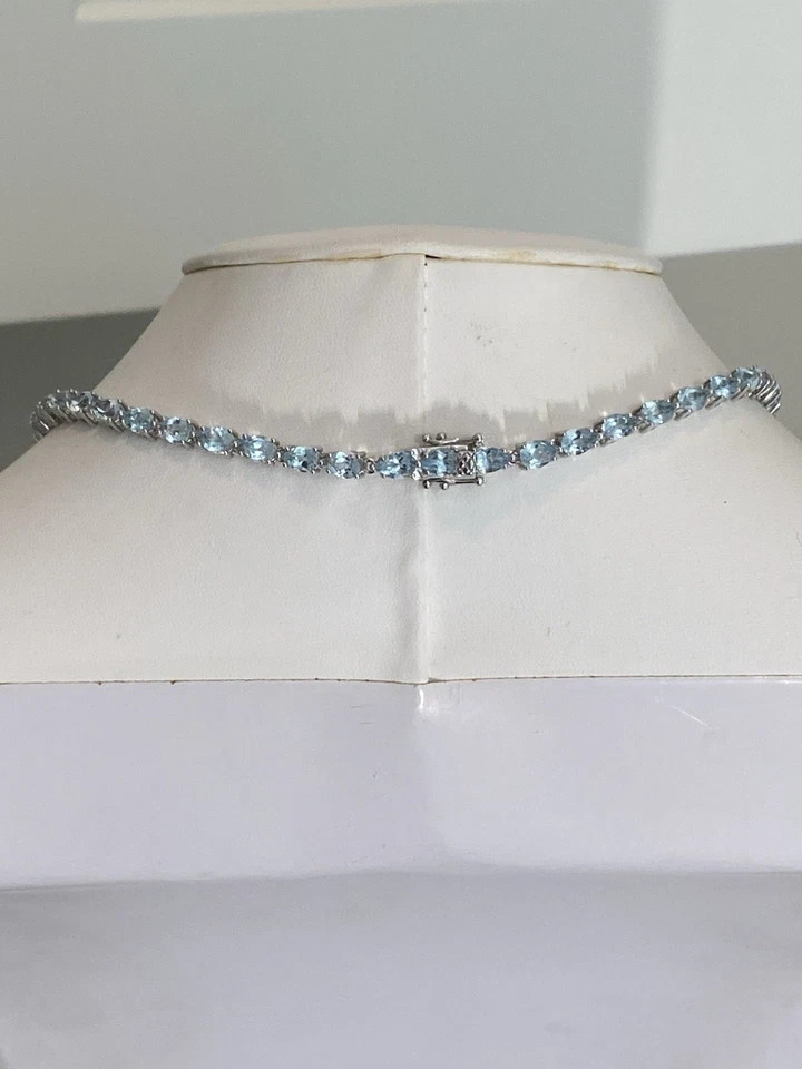 30ctw Pear Cut Sky Blue Topaz Statement 16″ Tennis Necklace White Gold Plated