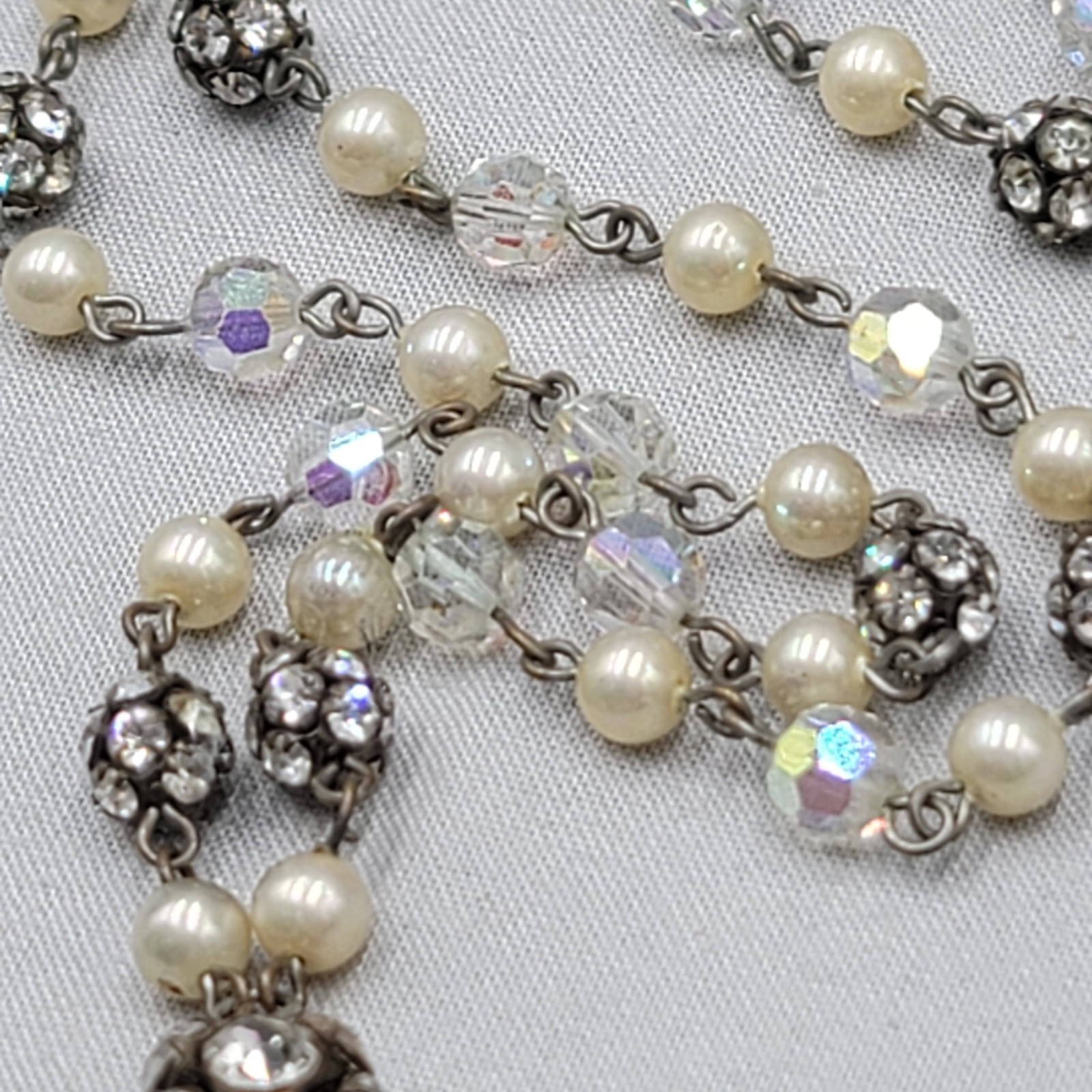 Vintage Rhinestone AB Beaded Necklace 28 in Costume Jewelry Y Drop