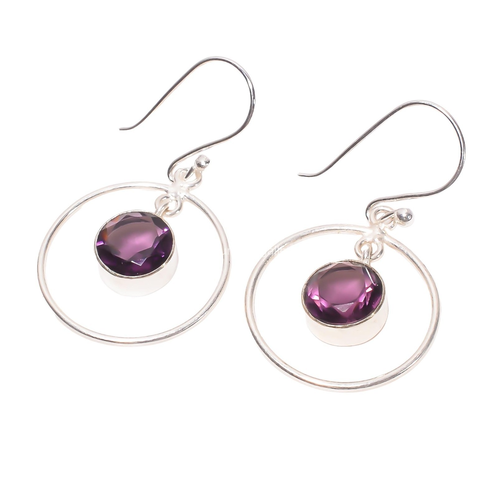 Amethyst Gemstone Jewelry 925 Silver Handmade Daily Wear Earrings 1.4″ For Women