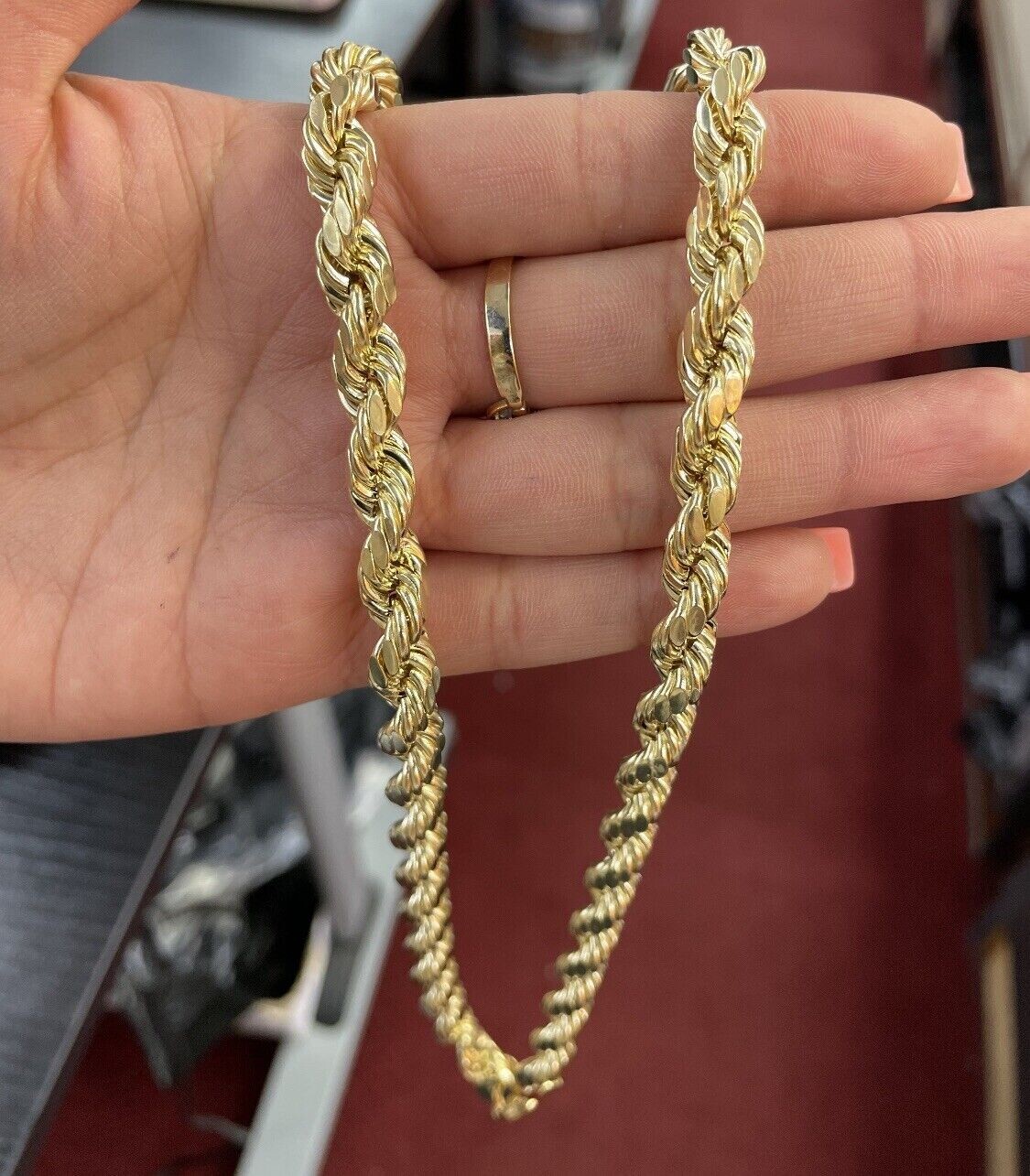 Certified 10K Yellow Gold Rope Chain Necklace 10mm 26” Men’s 10K Diamond Cut