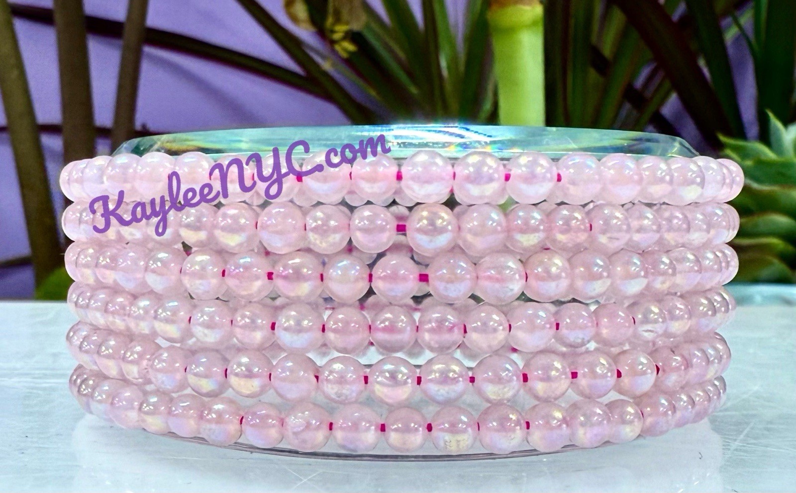 Wholesale 6 Pcs Angel Aura Rose Quartz 4mm 7.5” Crystal Stretch Bracelet