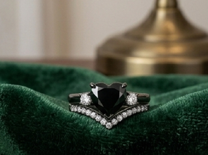 4.50Ct Heart Cut Simulated Black Diamond Bridal Set Ring 14k White Gold Plated