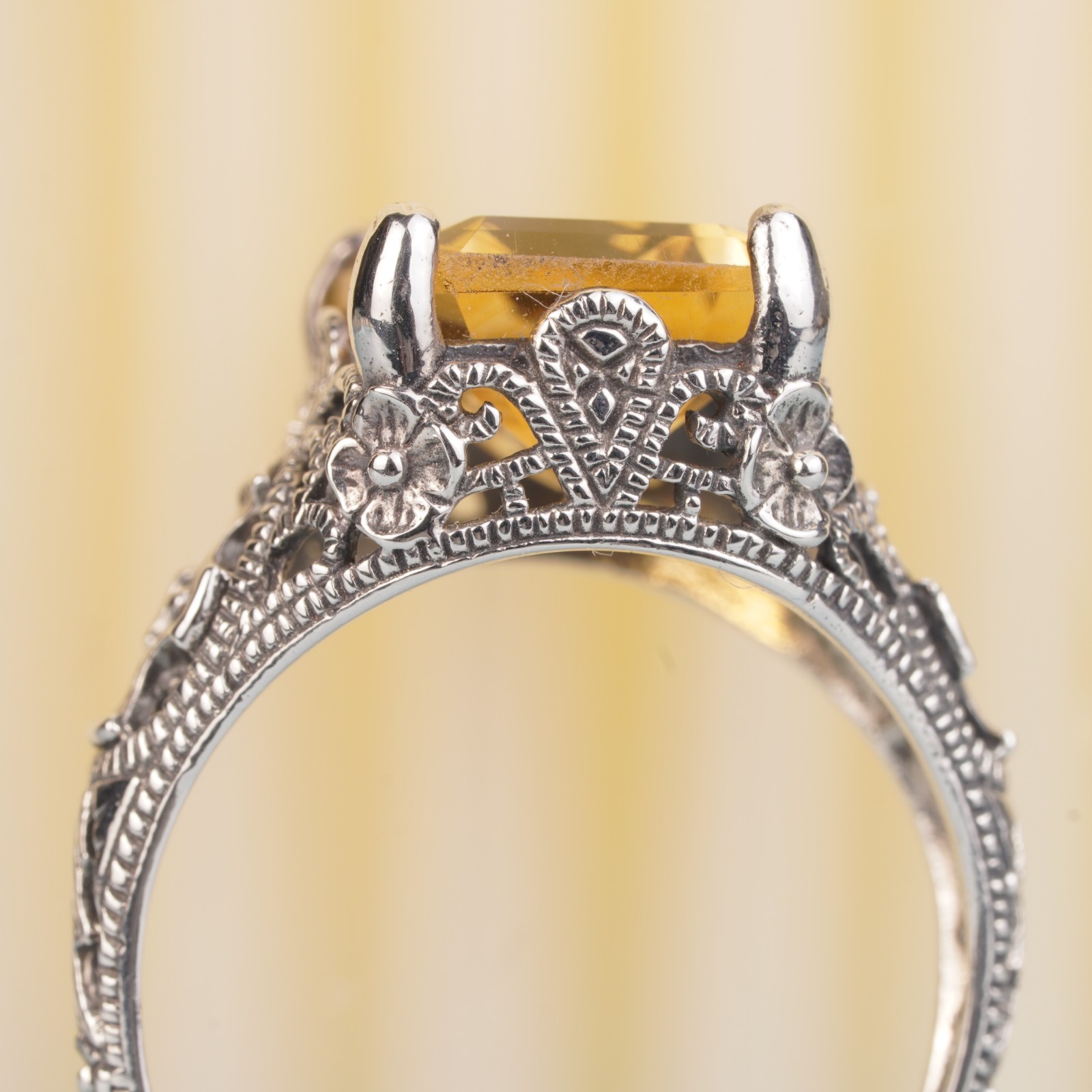 Silver925 Natural Citrine Filigree Ring