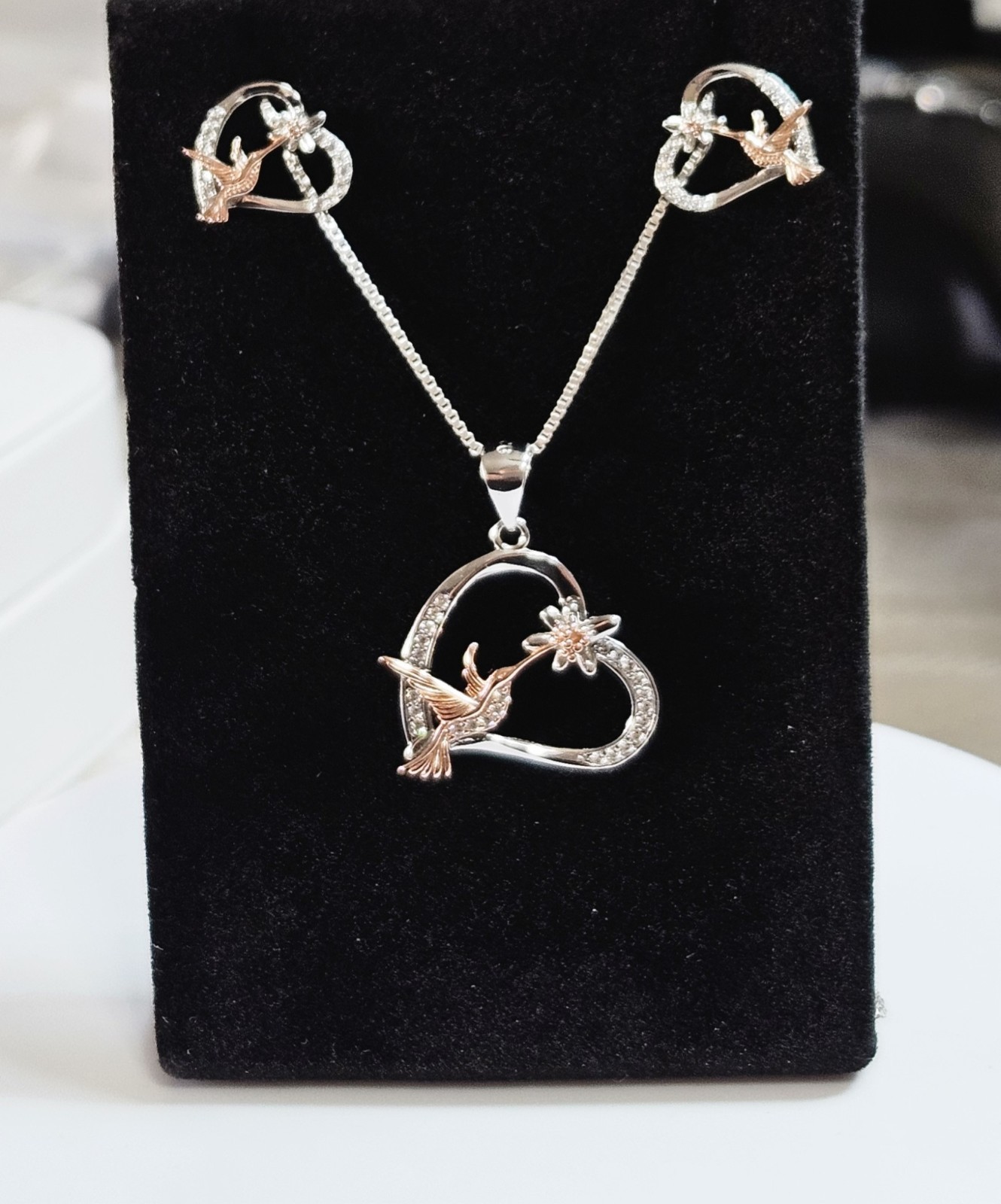 Sets Colibrí Con Cadena Plata Italiana 925