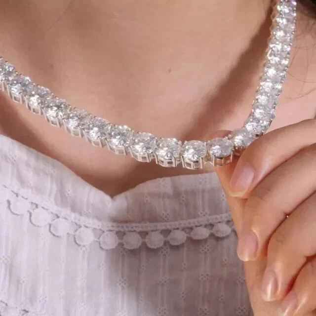 14K White Gold Plated Women’s Tennis 18″ Necklace 28CT Round Lab Created Diamond