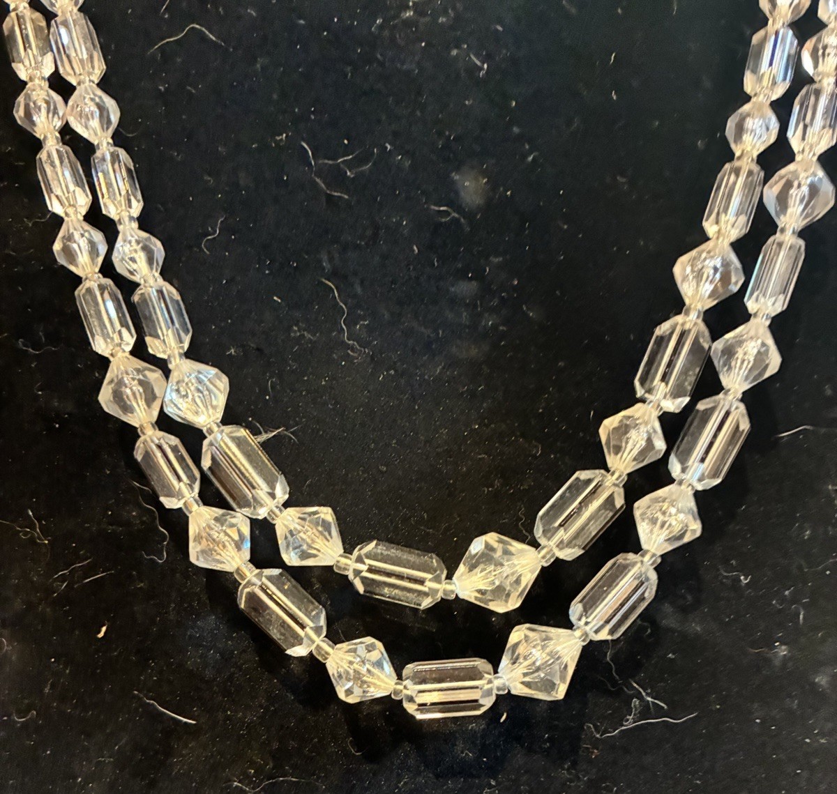 Vintage Crystal Bicone Bead Double Strand Western Germany Necklace Barrel Clasp