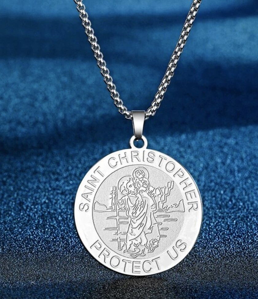 Stainless Steel St Christopher Laser Engraved Pendant with 60cm(23.6) chain