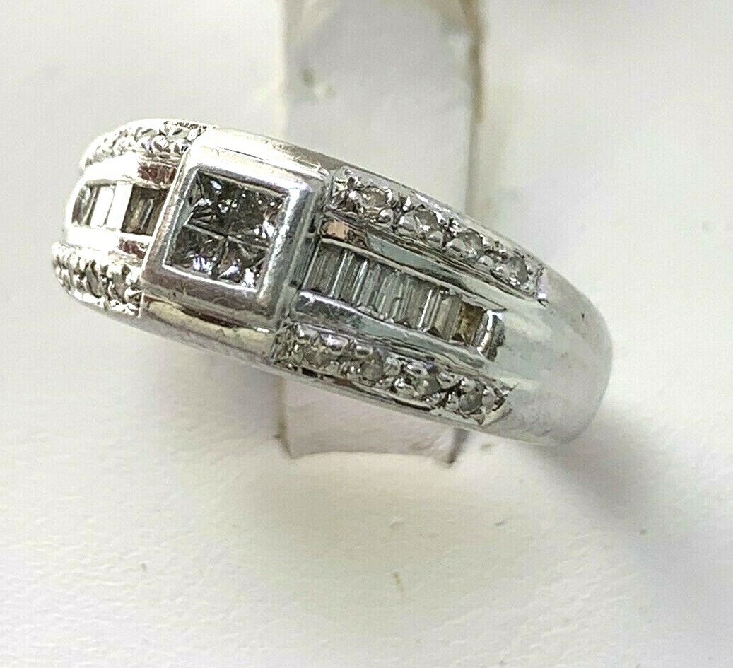 0.57 CTW Natural Diamond Wedding Band Ring Platinum 900 Princess Baguette 6.5