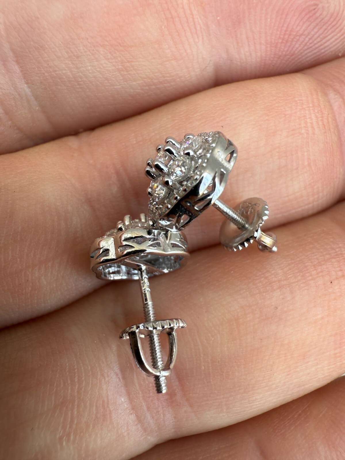 Cluster Hip Hop Earrings Real 925 Sterling Silver 7.5mm-12mm Iced CZ Stone ITALY