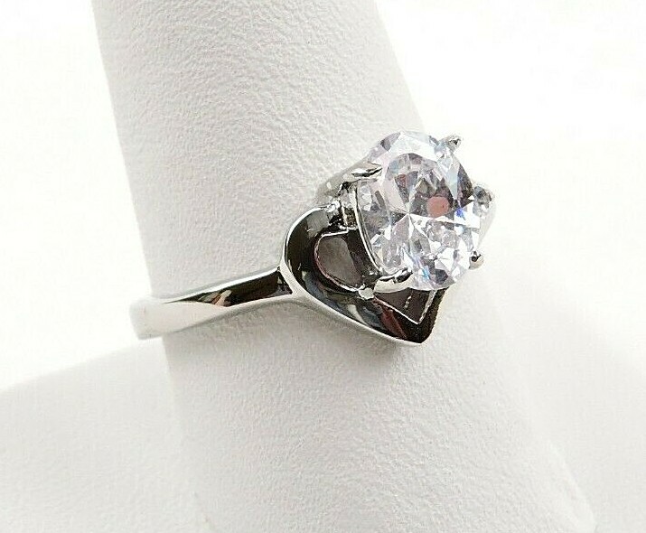 Stainless Steel 2.56 cttw Oval And Round Cubic Zirconia Ring