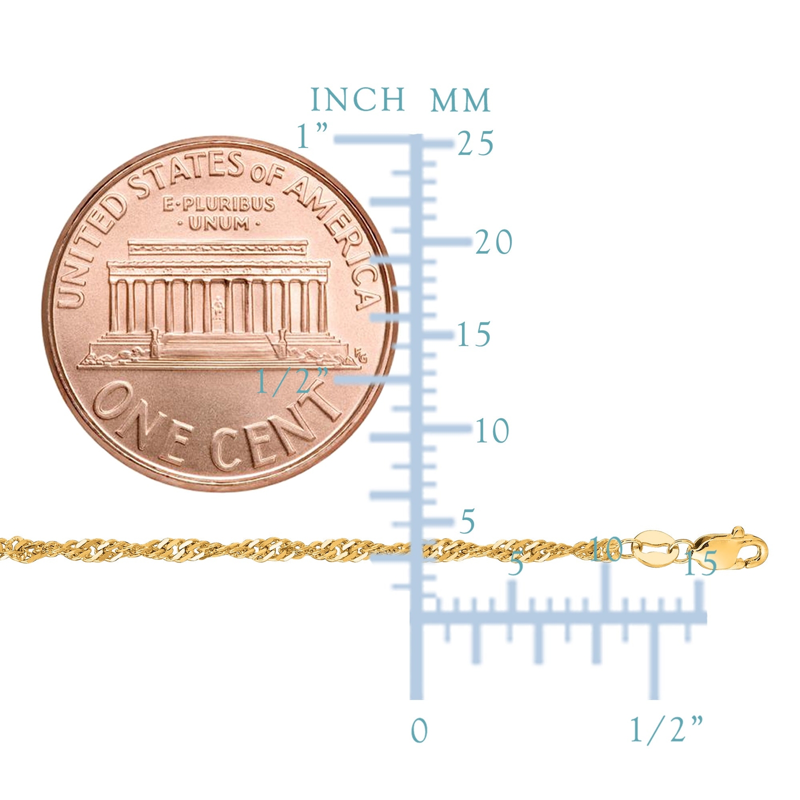10k Yellow Real Gold Singapore Chain Necklace, 1.7mm, 16″